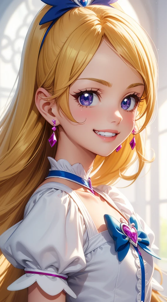 (masterpiece, highest quality), intricate details, thin, ((slim)), ((Precure))beautiful girl, , white skin, , sharp jaw line, lips, Upper body, close, grin