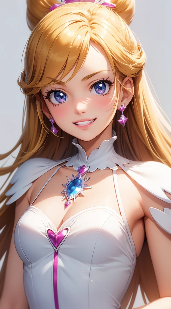 (masterpiece, highest quality), intricate details, thin, ((slim)), ((Precure))beautiful girl, , white skin, , sharp jaw line,  lips, Upper body, close, grin