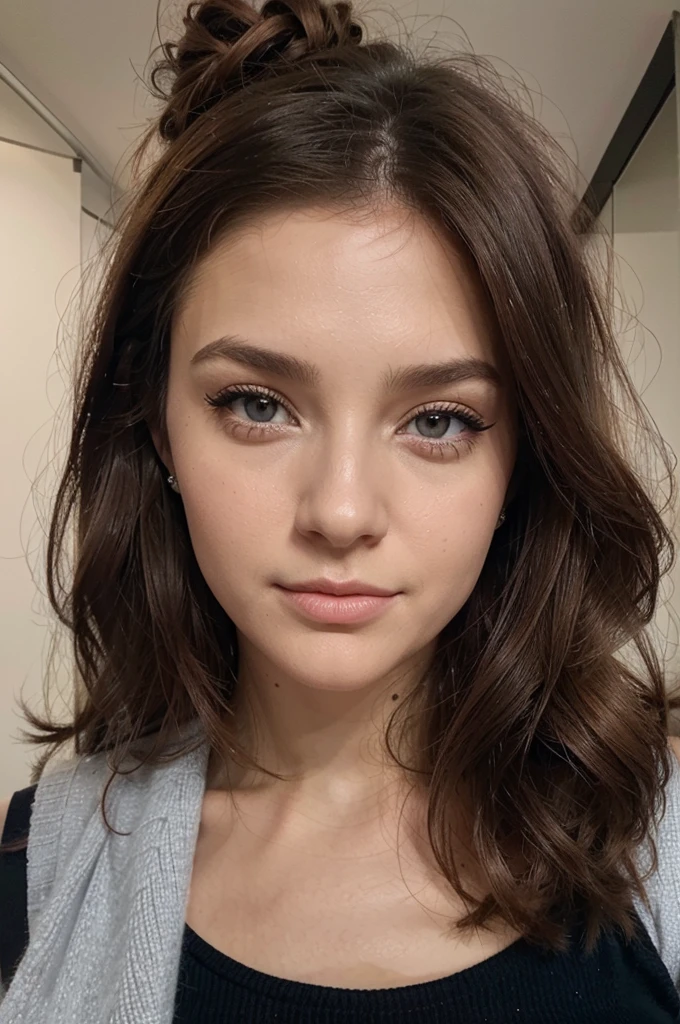 Fille réaliste aux cheveux bouclés nu avec un visage magnifique et des joues cubby et peu mince avec une beauté inoromeuse