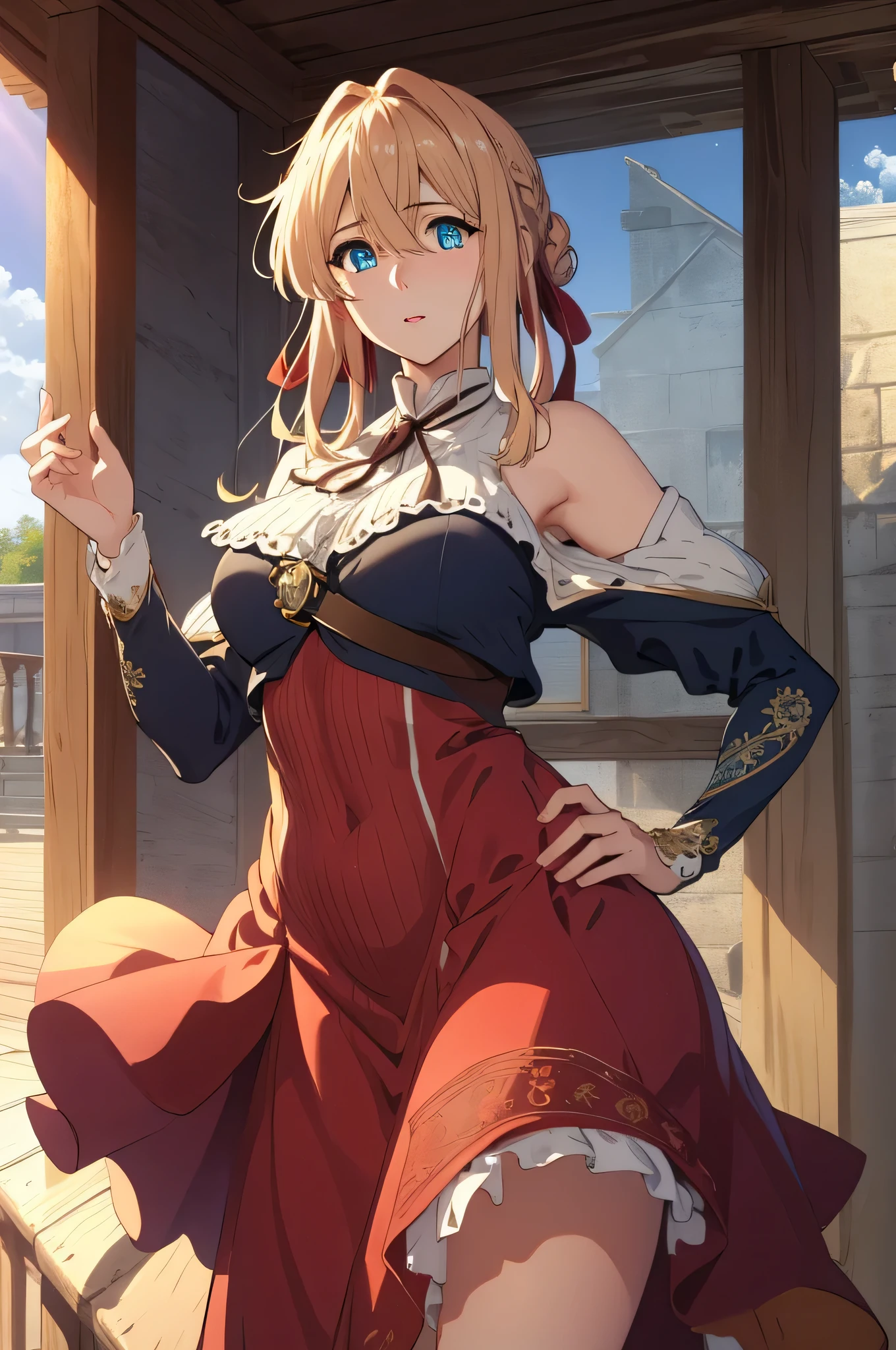 violet evergarden, braid, hair ribbon, red ribbon, jewelry,
BREAK (red dress:1.2),
BREAK (masterpiece:1.2), best quality, high resolution, unity 8k wallpaper, (illustration:0.8), (beautiful detailed eyes:1.6), extremely detailed face, perfect lighting, extremely detailed CG, (perfect hands, perfect anatomy),