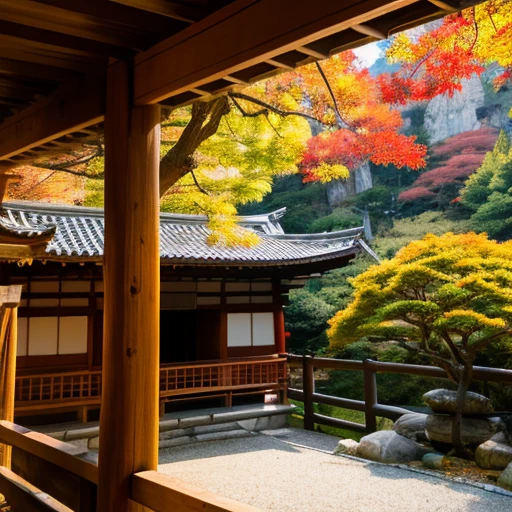 deep in the mountains,wooden,Temple of Japan,autumn leaves,temple bell,Tesuisha,Jizo