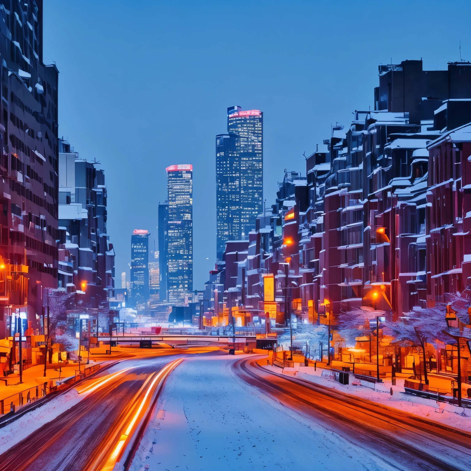 Background。Snowy night city