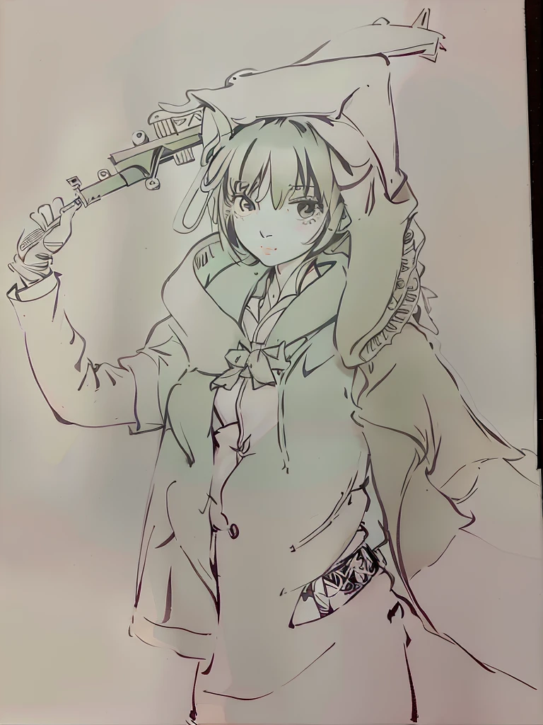 Drawing of a girl holding a sword in her hands, line drawing!!, anime sketch, an anime drawing, Anime cute art style, anime drawing, fleet collection style, anime style, Kitagawa Marin fan art, anime style, Overview!!!, unknown art style, happy!!!, anime shadow), 2022年anime style