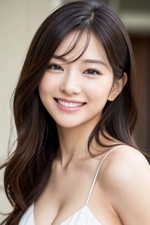 8K、High definition、ultra detail、Photoreal、High resolution、highest quality、Japanese beauty、best quality,フォトリアリスティックHigh resolution,cute woman,beautiful detailed eyes,beautiful detailed lips,smiling,laughing,cute type,enjoy,Joyful smile,magic moment,looking at the camera、Delicate system、happy look、dimples that stand out、random hairstyle