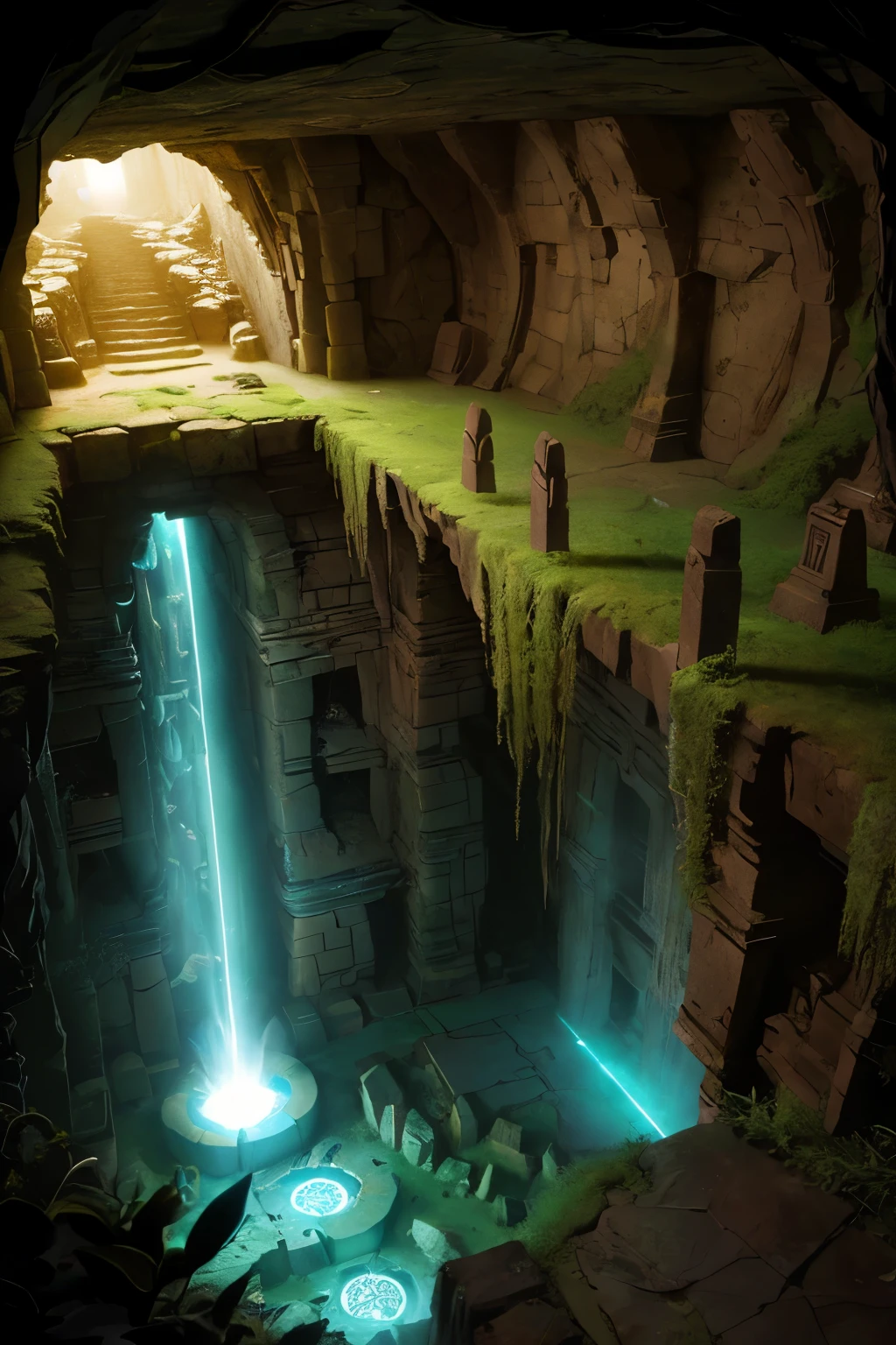 In the depths of a fantastical underground cave, the ruins of an alien civilization shimmer with an otherworldly glow. Mysteriously hidden within this labyrinth of stone and minerals lies a tomb, guarded by the rusted metal coffin of an ancient king. Glistening treasures await discovery within, including glowing gold coins that seem to pulse with an unknown cosmic energy. The terracotta warriors stand guard, their intricate features preserving the essence of this long-lost culture. As a curio, an alien text totem is etched with cryptic symbols, hinting at the Ultra-future technology that once thrived here.
Behold the epic grandeur