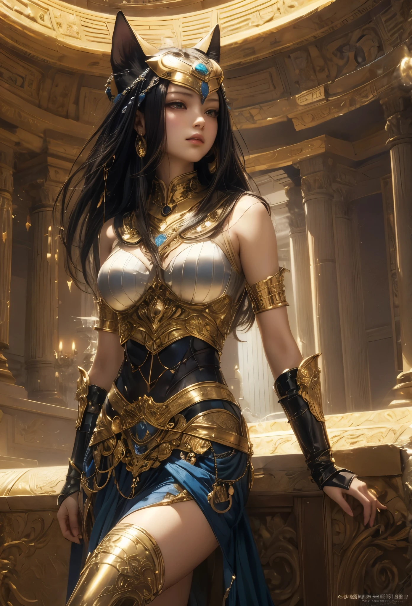((Highly accurate drawing in every detail)Extremely precise depiction)[High resolution],(detailed illustrations,とてもfineで緻密な描画,Delicate drawn lines with tempo,Realistic texture expression),[color traced main line],[ruins background [Ancient Egypt]],HENTAI (ANIME Girl (beautiful) ) cyborg [(tanned skin) [Lustrous black hair]],((Bastet) Beautifully decorated golden cyber armor) ([Complex decorative processing] [elegant],Gorgeous golden luster (Polished reflective luster)) [Gorgeous and luxurious],gravure,[Oparts Lost Technology [Hierograph]],(複雑でbeautiful装飾 [Dense detail]),(きめ細やかでbeautiful肌表現 [transparency]),Precisely drawn eyes[完璧な目のdetailed(Iris drawn in minute detail)(宝石のようなbeautiful瞳)],[eyes light[Pinpoint lighting for the eyes]],[長くてbeautiful睫毛],[precisely drawn hair [美しく艷やかな髪のdetailed]],(完璧な手のdetailed [破綻のないbeautiful指 [beautiful nails]]),(perfect anatomy(perfectly balanced proportions))[[full body portrait]],[[Design built to the highest level]][ideal color coordination(Accurate simulation of light and material interactions)],([Precision Detail](detailed,高fine)),[Visual art that tells a story],((highest quality)fine[[High density drawing]])(4K Quality).