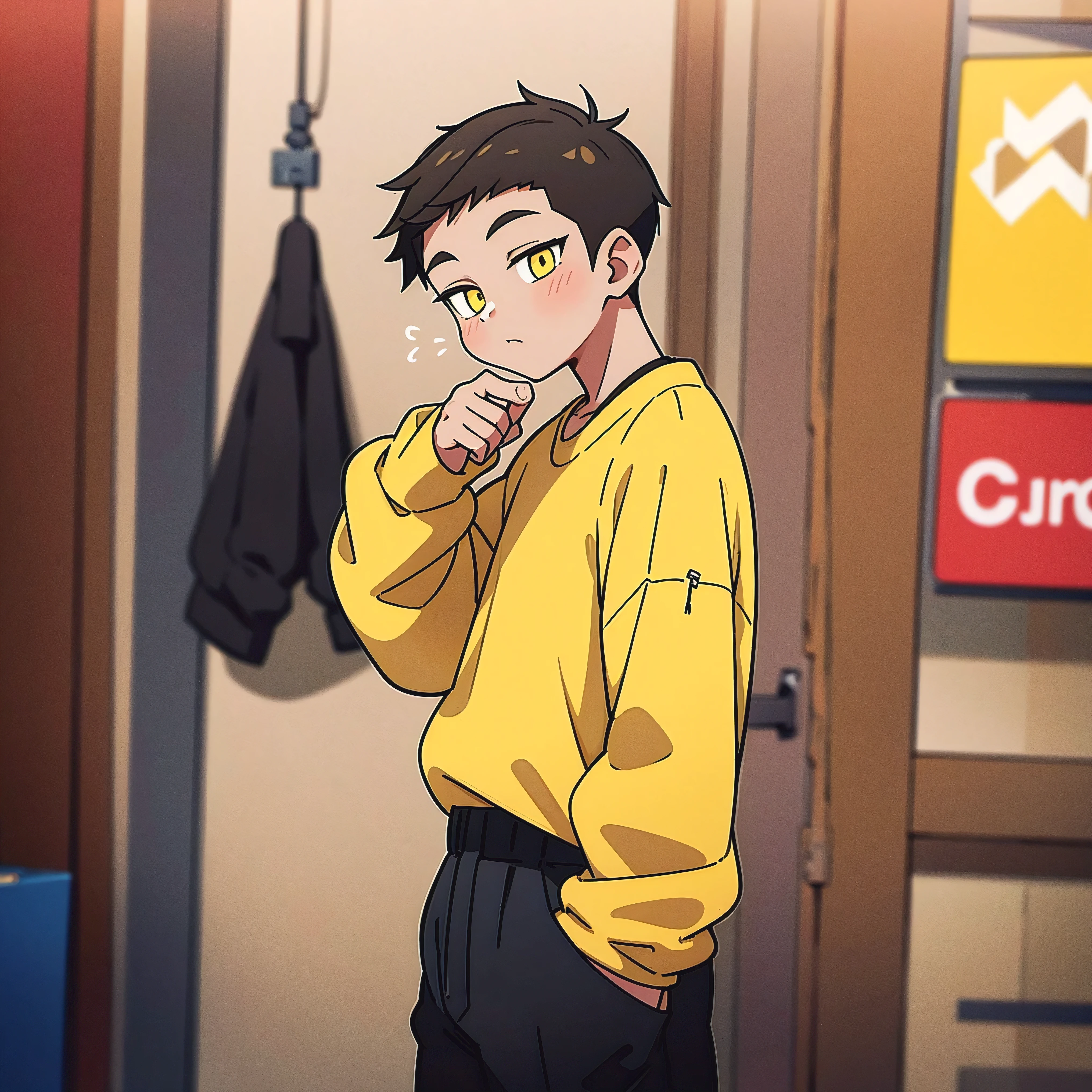 cool, swag, sauce, drip, undercut short hair, male man, streetwear style, yellow shirt