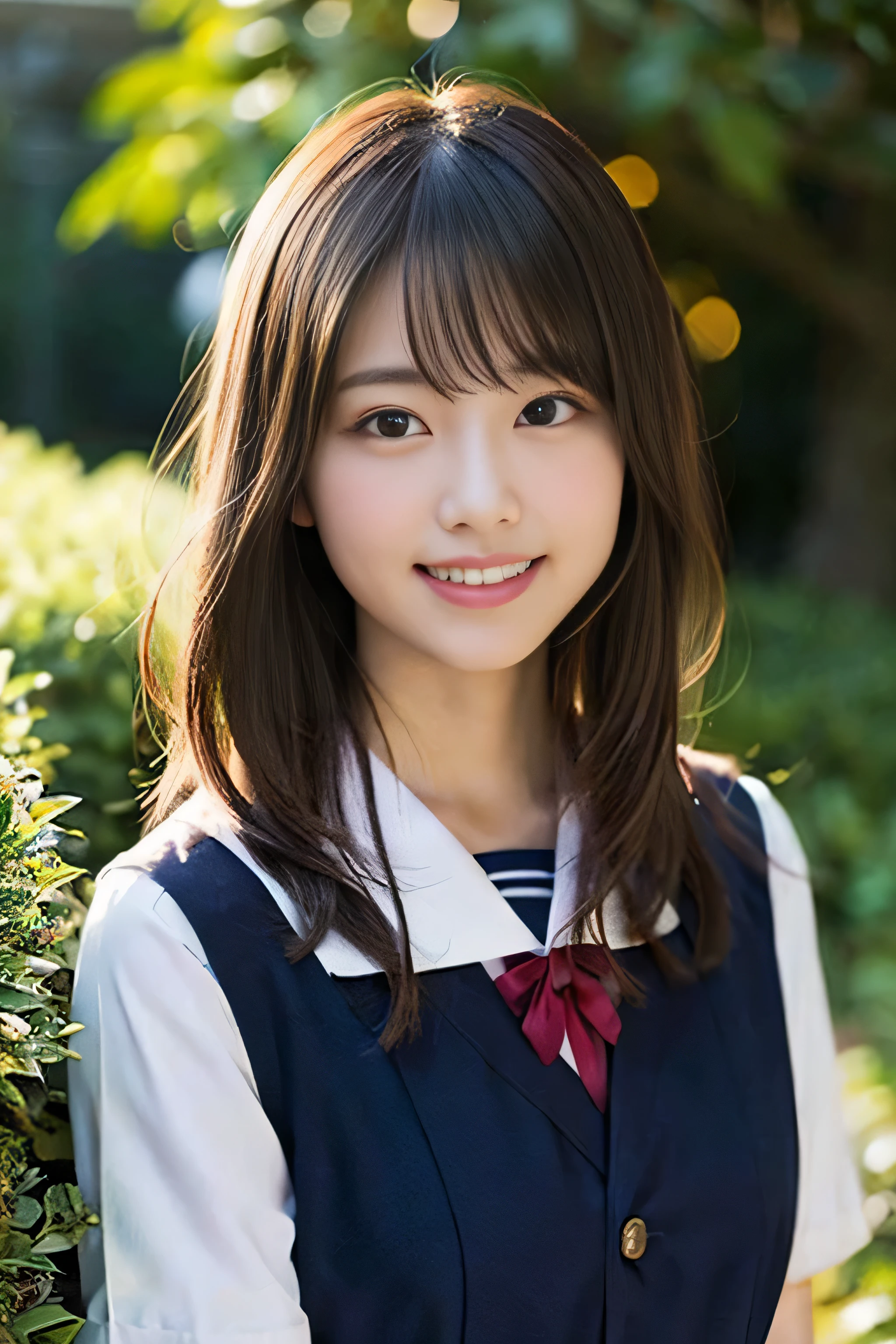 (8K、Raw photography、top-quality、​masterpiece:1.2)、(realisitic、Photorealsitic:1.37)、ultra-detailliert、超A high resolution、女の子1人、see the beholder、beautifull detailed face、A smile、Constriction、(Slim waist) :1.3)、Beautiful detailed skin、Skin Texture、Floating hair、Professional Lighting、Whole human body、Longhaire、a blond、japanese hight school uniform、a sailor suit、matriculation、、Bob Hair、E-cup、Happy smile、sixteen years old、Red ribbons、a baby face、Childish smile、Suppin、Moisturizing lips、Thin pink lips、Nostalgic countryside landscape