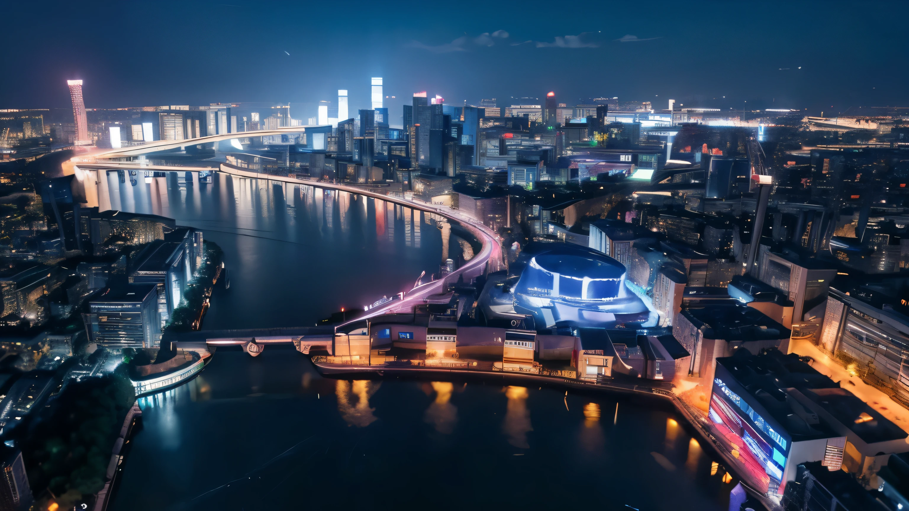 The upper part of the picture is a city,it's underground water pipe,Many skyscrapers,water meter,factory,Internet of Things technology,smart city,Water supply stations,anime style,8k,very complicated,blue,daytime,The sky takes up a larger proportion