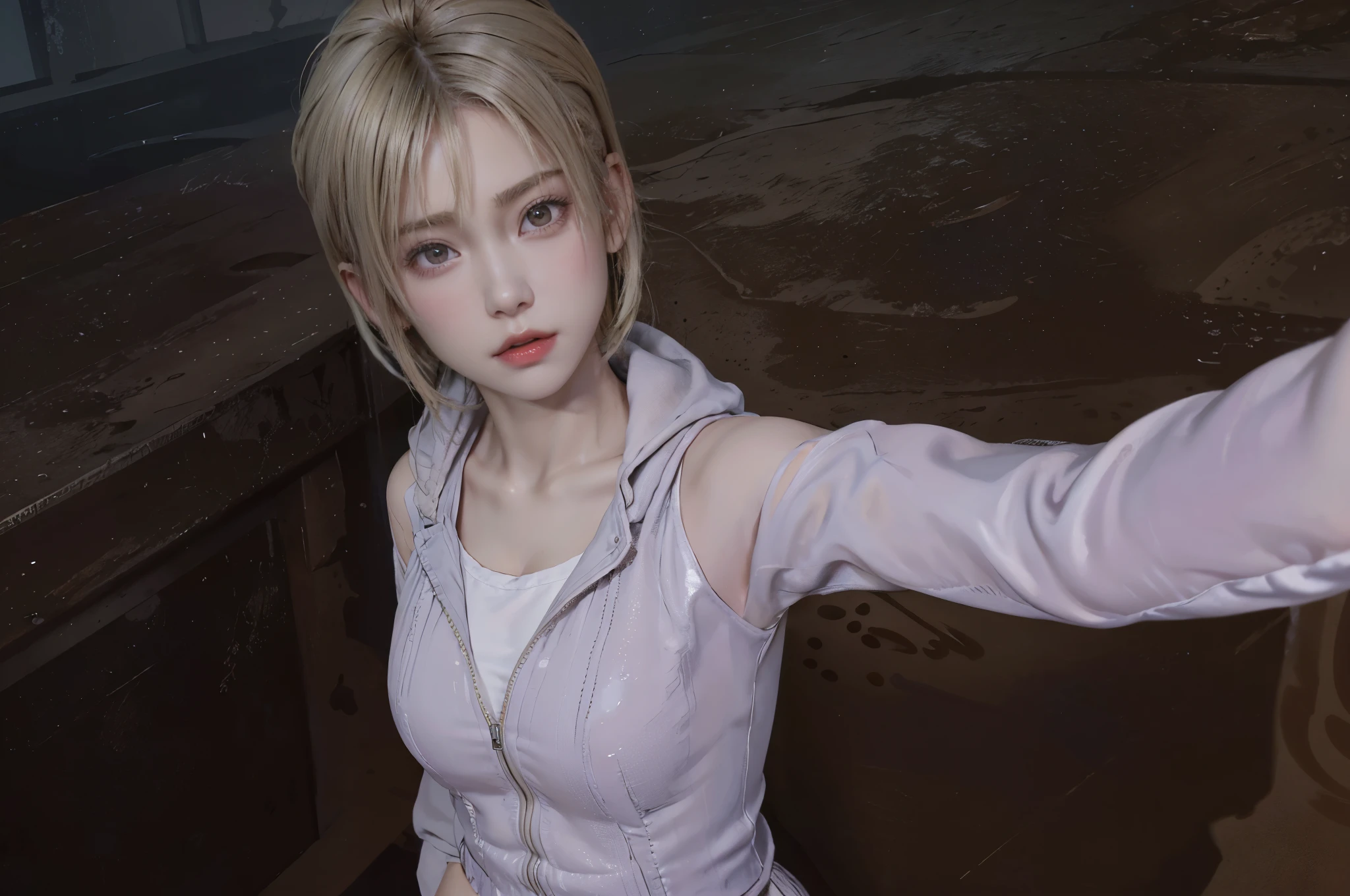 a 20 yo woman, blonde, (hi-top fade:1.3), dark theme, soothing tones, muted colors, high contrast, (natural skin texture, hyperrealism, soft light, sharp)