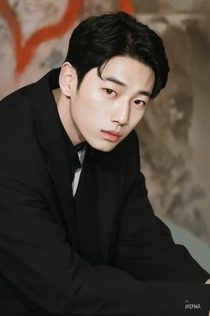 Imagen arafed de un hombre con camisa negra y corbata., jungkook, kim doyoung, TaeJune Kim, Won Bin Lee, hyung tae, Jinyoung Shin, cai xukun, artista coreano, hong junio hyung, shin jeongho, diez lee, young pale angel, un hombre guapo，pelo corto negro, kpop idol portrait,  pale korean