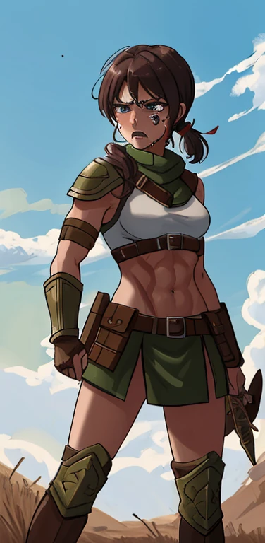 A Spartan warrior woman, battle crying, ready to die fight, fighting in the olld Spartan battlefields