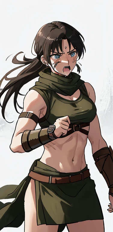A Spartan warrior woman, battle crying, ready to die fight, fighting in the olld Spartan battlefields 