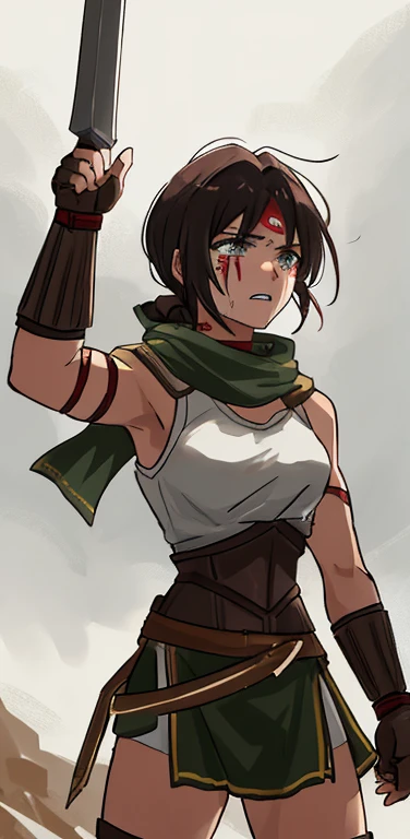 A Spartan warrior woman, battle crying, ready to die fight, fighting in the olld Spartan battlefields 