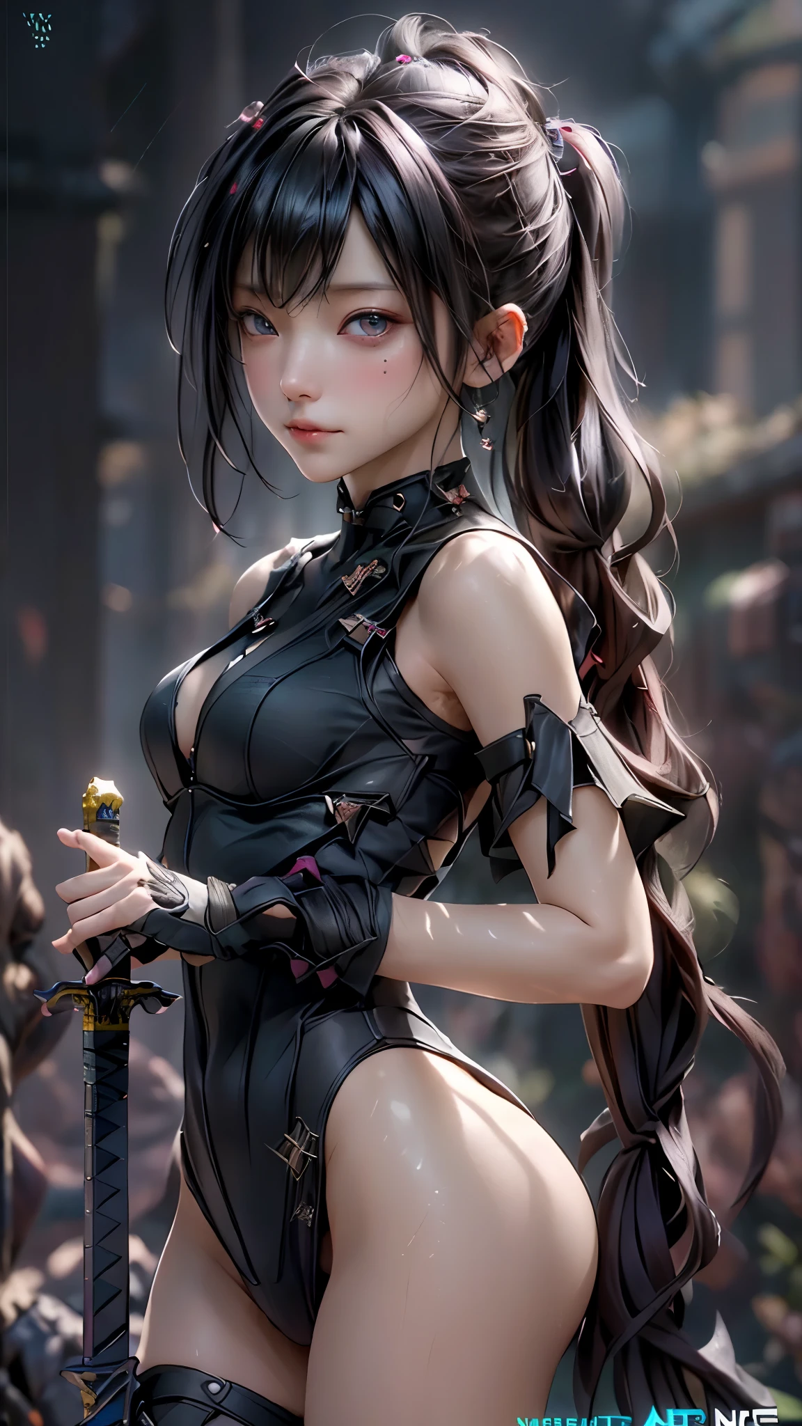 ((highest quality)), ((masterpiece)), (detailed:1.4), 。.。.。.3D, beautiful cyberpunk woman image,nffsw(high dynamic range),ray tracing,NVIDIA RTX,super resolution,unreal 5,Scattered beneath the surface,PBR texturing,post processing,anisotropic filtering,Depth of bounds written,maximum clarity and sharpness,multilayer texture,Albedo and specular maps,surface shading,Accurate simulation of light-matter interactions,perfect proportions,octane rendering,two-tone lighting,wide aperture,Low ISO、White balance、Rule of thirds、8K students、((Holding a sword in your hand))