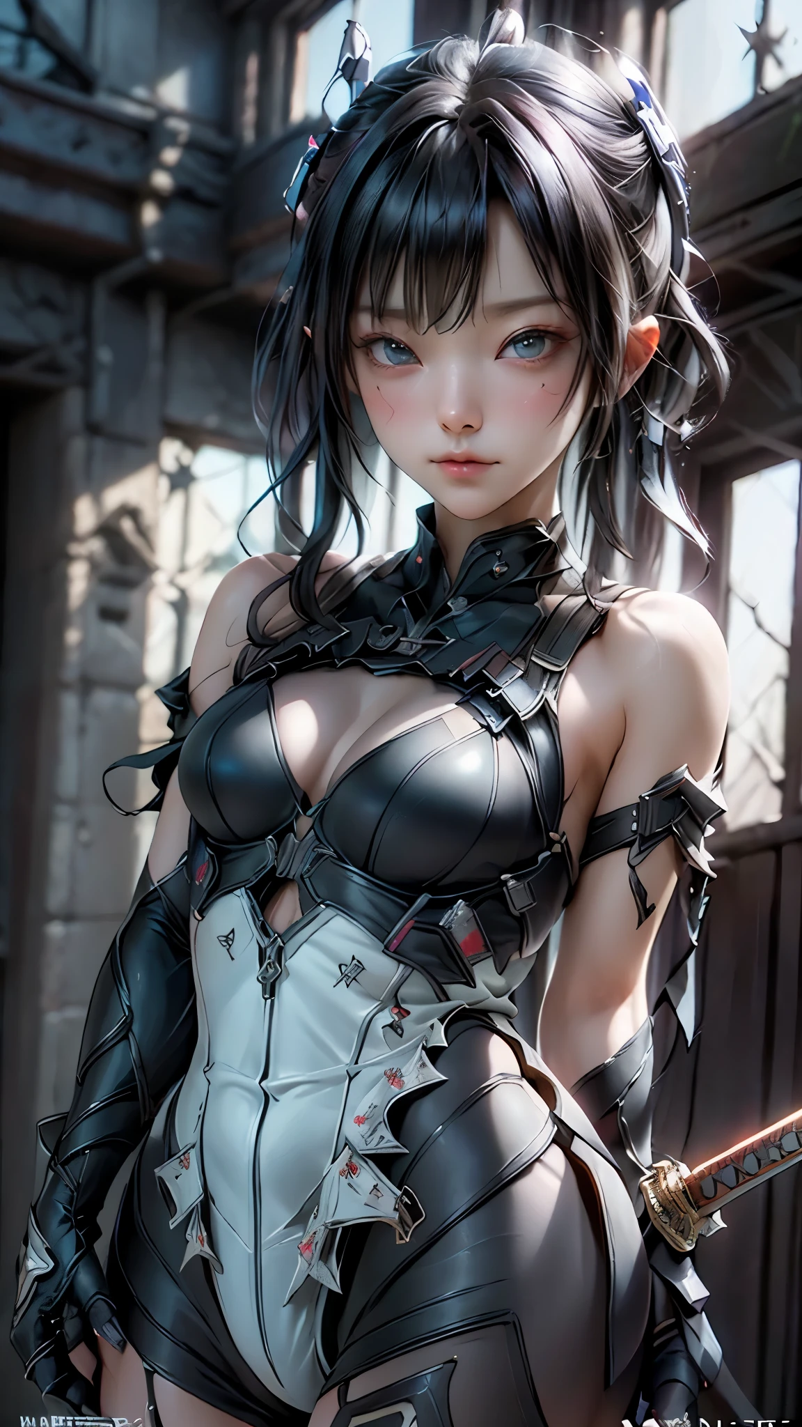 A woman in a corset and leather outfit holding a sword - SeaArt AI