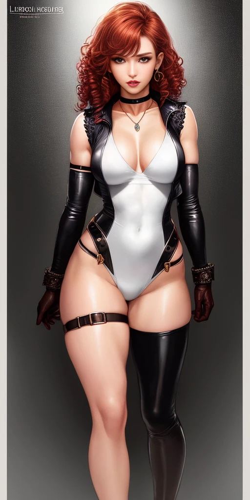Realistic Huang Tingting surrounded by goblins, Fluffy red curly hair, y for,delicate skin, Detailed body, musculous, Alone, Wear Glitter Latex Glitter Leather Skinny Hot Pants, average horoscope, Thigh thick, Wide hips, muscular arm, they have many, bulging veins in the body, vein, muscle veins, Abs, Thigh thick, eBlue eyes, Natural skin texture, Mini vest reveals slender abs, Skin glows, Skin glows, Wet skin, soaking, Skin glows, oilly skin, in the mediterranean, hight contrast, Realistic skin, skin pore, intricately details, with black background, hight contrast, Realistic skin, skin pore, intricately details, RAW photogr, ,glossy lips, lusciouslips, pretty nose, lifelike rendering, Immersive atmosphere, lightand shade contrast, Moody light, Perfect female body, Realistic skin, skin pore,high-leg swimsuit,One-piece swimsuit,(Leg straps,,arm belt,collarlack leather gloves,choker necklace,lots of jewelry:1.5)