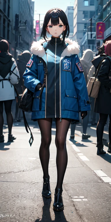 ((best quality)), ((masterpiece)), (detailed),full body anime picture of a female squad member , blue outfit ,  1 person , coat , squad