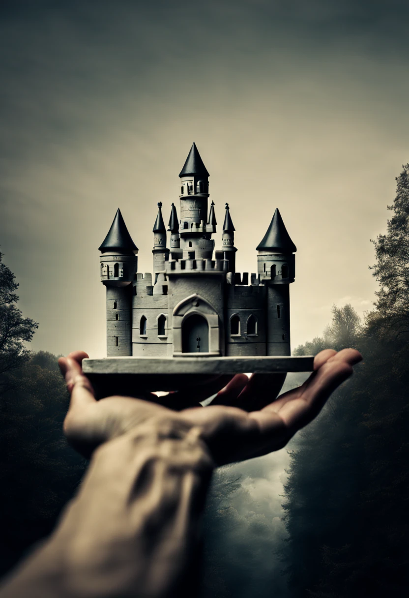 A King holding a mini castle in his hands