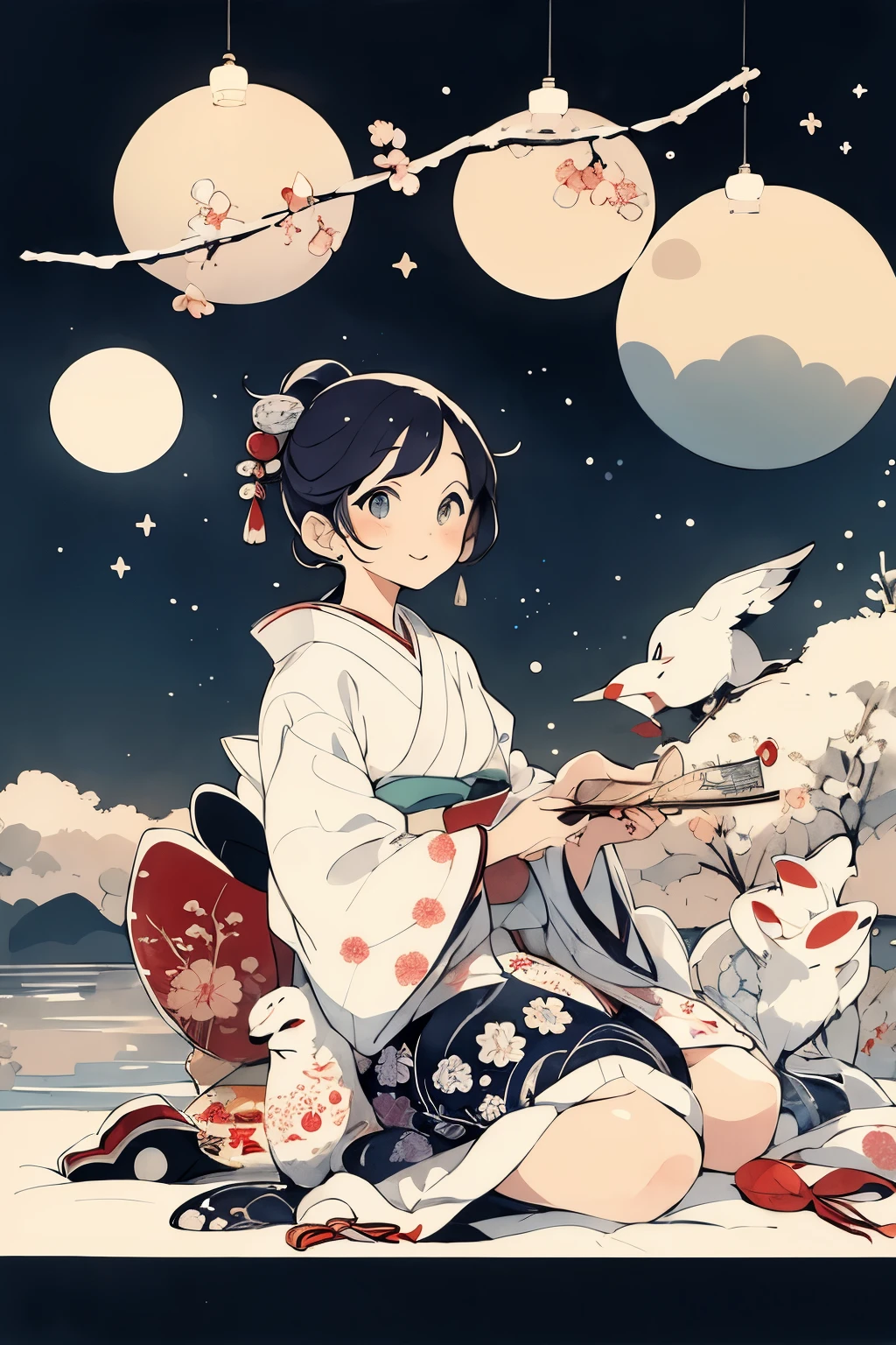 masterpiece,best quality,Cute ukiyo-e,moon,