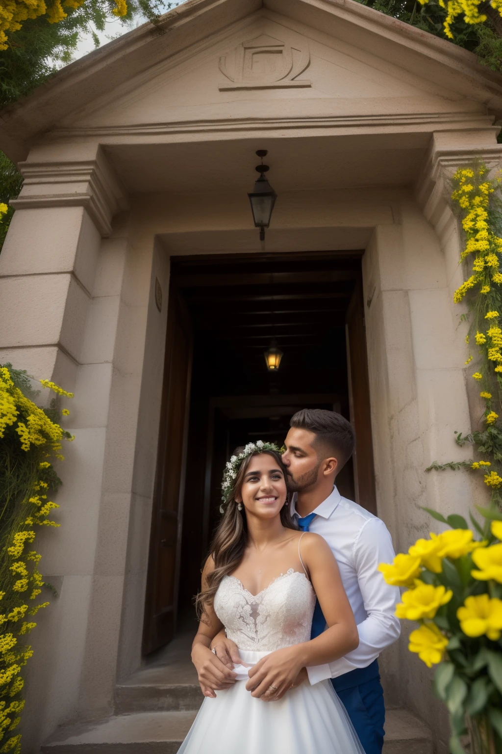 RAW photo in sequence, uma imagem de uma jovem indiana noivosas, ((selfie toda parte do corpo, sorrir), vestida de casamento tradicional, building decorated with flowers in the background, rosto detalhado, planos de fundo detalhados pouco desfocados, luzes naturais, HDR, foto realista, foto profissional, flertando com o espectador, visual quente e emocionante, fotorrealista, Bonita, pele radiante, 8k UHD, alta qualidade, filmic grain, Nikon D850.