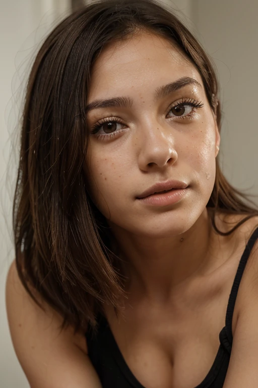 Mujer hermosa, 18 years, fine facial features like a girl, 1.50 metros, cabello rubio, ojos verdes, retrato de cuerpo completo, pecas, nariz fina, pezones bonitos