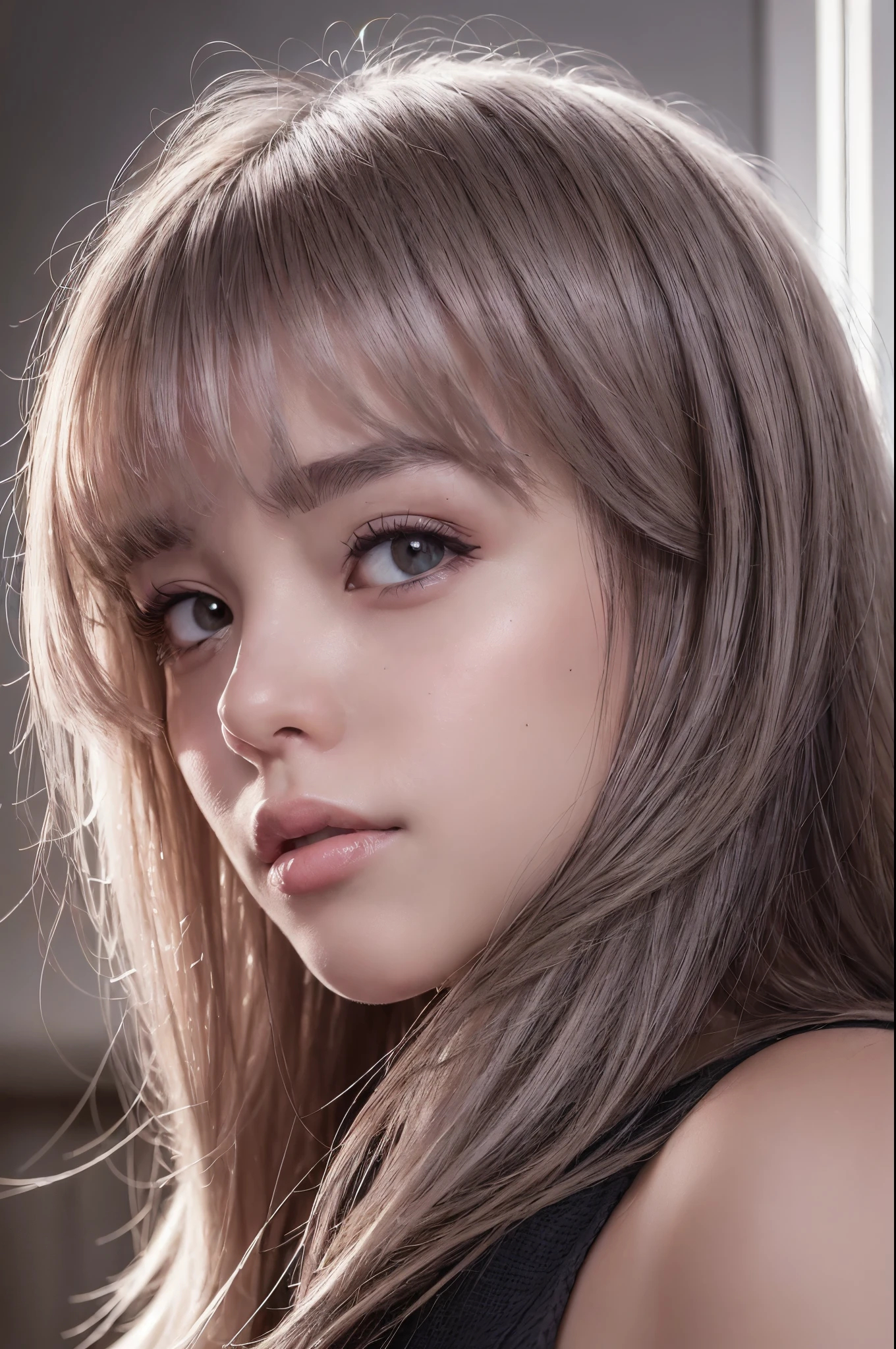 wear, (photo actual:1.4), (hyper actual:1.4), (actual:1.3), (Smoother lighting:1.05), (Improve lighting quality:0.9), 32k, 1 girl,20 year old girl, actual lighting, backlight, There is light on the face, Ray tracing, (bright light:1.2), (quality improvement:1.4), (The best quality real textured skin:1.4), delicate eyes, Delicate face, good quality eyes, (Tired, sleepy and satisfied:0.0), face close-up, t-shirt, (Increase body line emotions:1.1), (Increase the beauty of skin texture:1.1)
