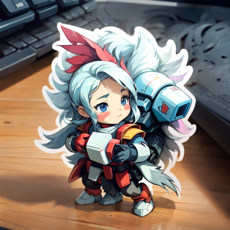 a gundam rooster, little, divine, one sticker, no background