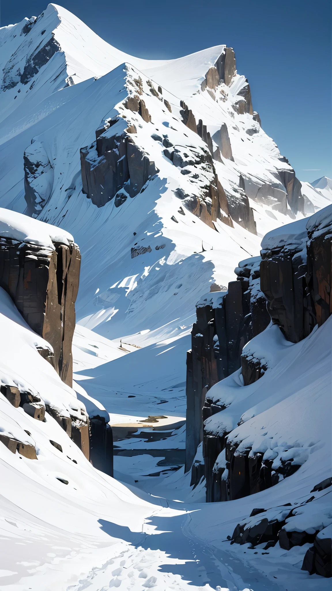 The world's highest jet-black equilateral triangular snow mountain: 1.4, (Climbing to the top of Black Rock Mountain is the theme of the work and is strongly emphasized: 1.3, There is no other mountain higher than Black Mountain: 1.2), The area around the triangular peak is eerily black. :1.3, (A group of snowy mountain ranges with a mixture of snow and black rock surfaces below half the screen: 1.3), The rocky surfaces of the terrain are realistic, and the professional art background illustrator's very careful workmanship makes it easy for everyone to see the details. ultimate quality: 1.3, The ridgeline of the mountain in the foreground from the black mountain is gentle, and the altitude gradually increases from the foreground: 1.3, break, The blue sky is a deep black blue that gives you the feeling of being deep and infinite, close to space: 1.3, The blue sky feels very wide and the closer you get to the horizon the lighter the gradation becomes, break, The background is a panoramic photo of mountains. A snowy horizon and a group of snowy mountain ranges are reflected in the distance: 1.3, the upper part of the sky is a deep blue with black: 1.4, break, Masterpiece: 1.4, Very delicate details:1.2, Professional award-winning photorealistic animated movie poster digital illustration: 1.4,artistically beautiful: 1.3, The eerie black mountains and surrounding landscape are eerily emphasized in black Artistic: 1.3, In-screen A composition that captures the landscape, a realistic scene that is not a fantasy: 1.4, The area near the top of the highest mountain is surrounded by an intense and eerie atmosphere due to the jet-black strange effects caused by the power of strange supernatural phenomena: 1.3 , This No one appears in the scene: 2, There is no back view: 2, A shot looking up at the black mountain, a photo inspired by the mountain climbing scenery of Everest: 1.3, realistic mountain terrain:1.3, Extremely protruding Taiwa, A one-scene illustration based on a real