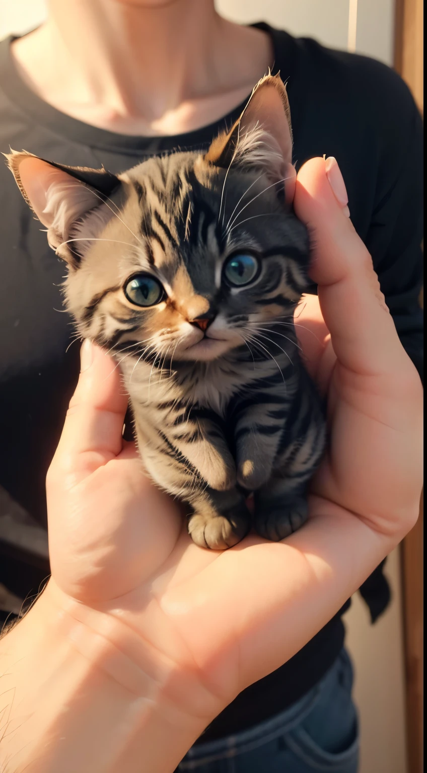 little cute cat in human hand, mini cat, Small cat