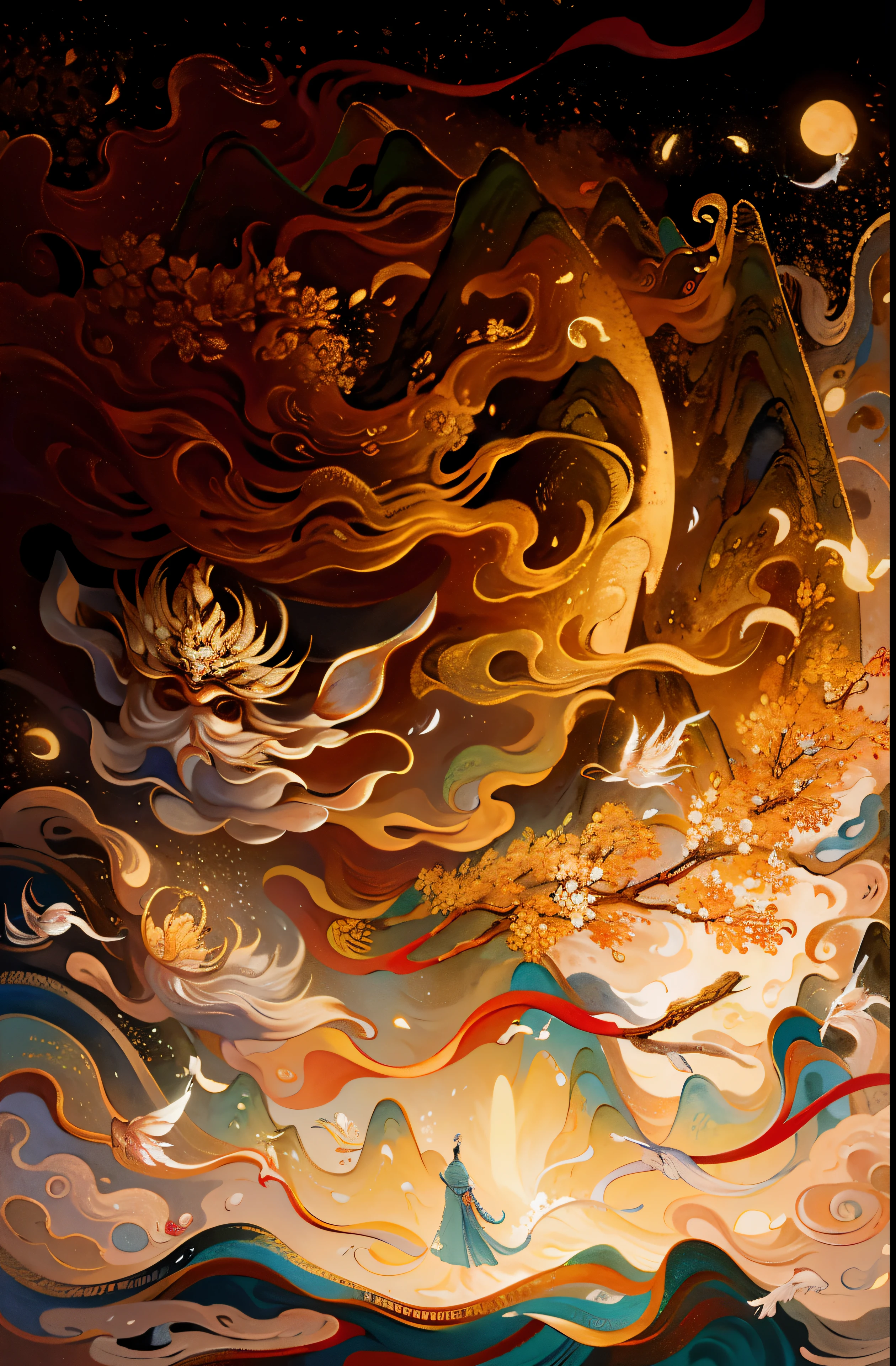 an ancient chinese painting, old china background, Sunlight, masterpiece, Super details, epic work, ultra high definition, high quality, Very detailed, official art, unified 8k wallpaper, Super details, 32k -- v 6