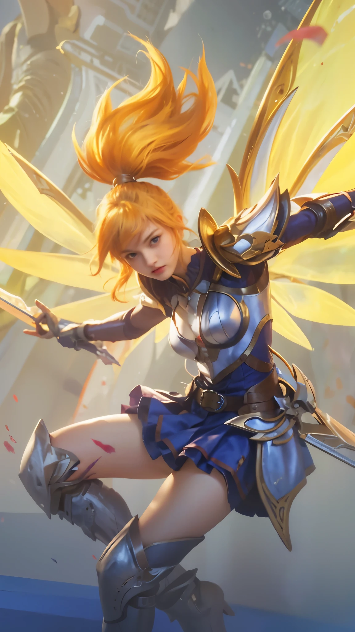 (8k, best quality, masterpiece:1.2), (realistic, photo-realistic:1.37), ultra-detailed, detail fingers, realistic fingers, realistic hand, A detailed portrait of 1 girl 21 year old, e girl, cool outfits, eyes looking at the camera, holding sword, pale skin, perfect body, blue eyes, blond hair. The scene is illuminated with professional lighting, photon mapping, and radiosity, with Tetsuya Nomura Style. Blur bokeh effect, realistic light.