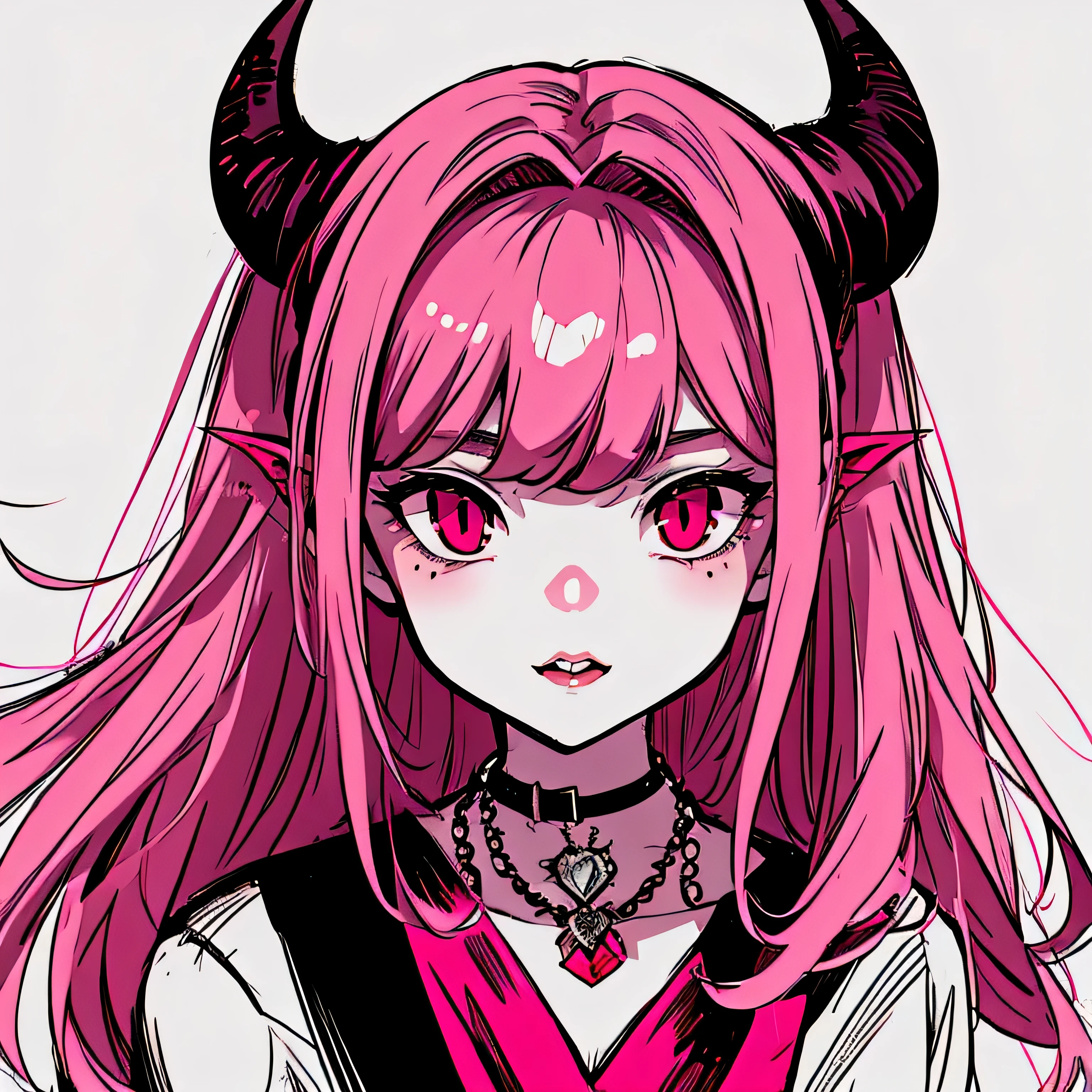 make a horror phonk portrait of a devil horned girl in rose colors