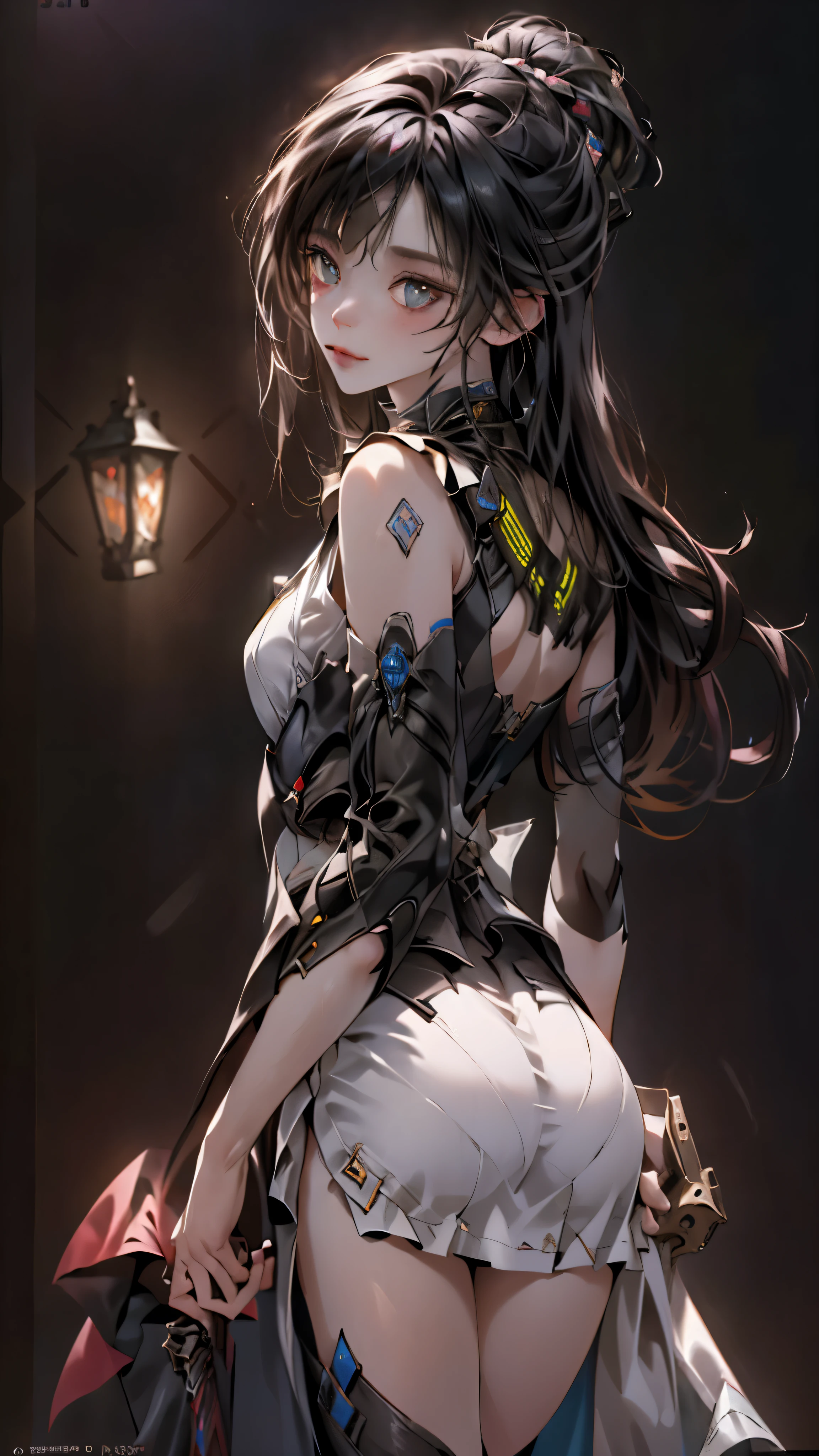 ((highest quality)), ((masterpiece)), (be familiar with:1.4), 。.。.。.3D, beautiful cyberpunk woman image,nffsw(high dynamic range),ray tracing,NVIDIA RTX,super resolution,unreal 5,scattered below the surface,PBR texturing,Post-processing,anisotropic filtering,written boundary depth,maximum clarity and sharpness,multilayer texture,Albedo and specular maps,surface shading,Accurate simulation of light-matter interactions,perfect proportions,octane rendering,two-tone lighting,wide aperture,Low ISO、White balance、Rule of thirds、8,000 students、((Holding a sword in your hand))(((look back)))