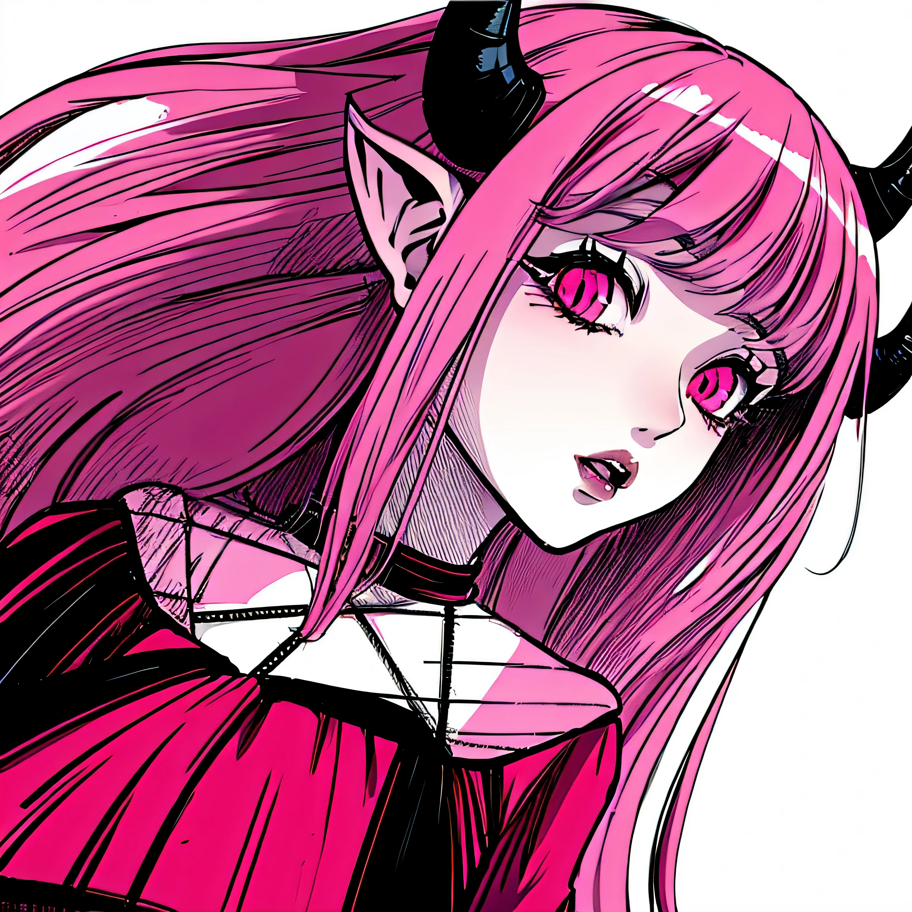 make a horror phonk portrait of a devil horned girl in rose colors