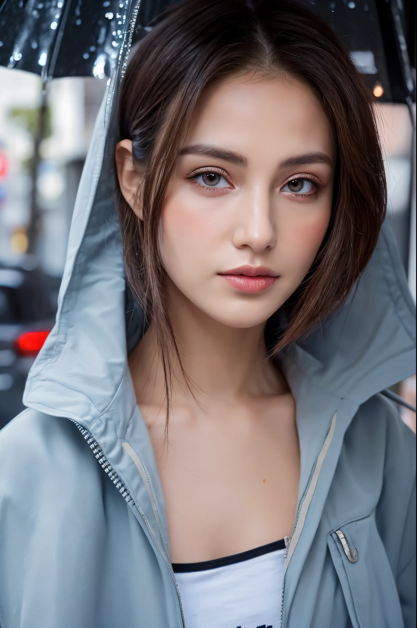 ((Best Quality, 8k, Masterpiece:1.3)), Focus:1.2, Perfect Body Beauty:1.4, Buttocks:1.2, ((Layered Haircut, Breasts:1.2)), (Wet Clothes:1.1) , (Rain, Street:1.3), Bandeau Dress: 1.1, Highly Detailed Face and Skin Texture, Fine Eyes, Double Eyelids, Whitened Skin, Long Hair, (Shut Up: 1.3)