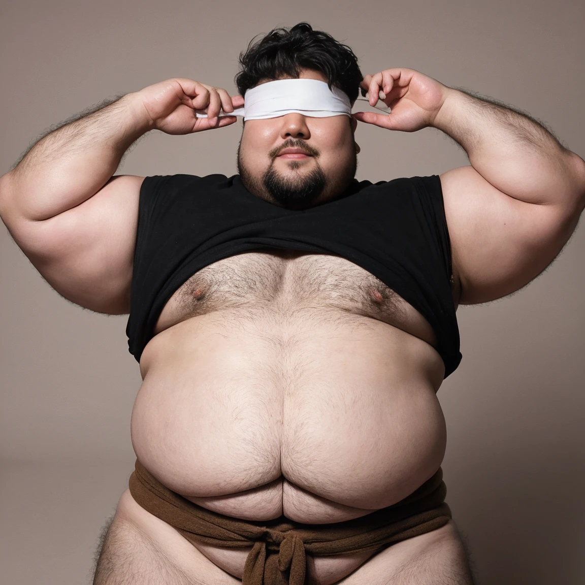 Fat 警察官 male性, Weight is over 100kg, You seem kind., blindfolded and covering eyes, his jacket is open, interested in sexual desire, ;興奮している Fat, upper body visible, pot belly, Fat, short hair, loincloth, male, fat belly, loincloth, , late 30s, sloppy belly, male, Chubby, plump belly, big body
