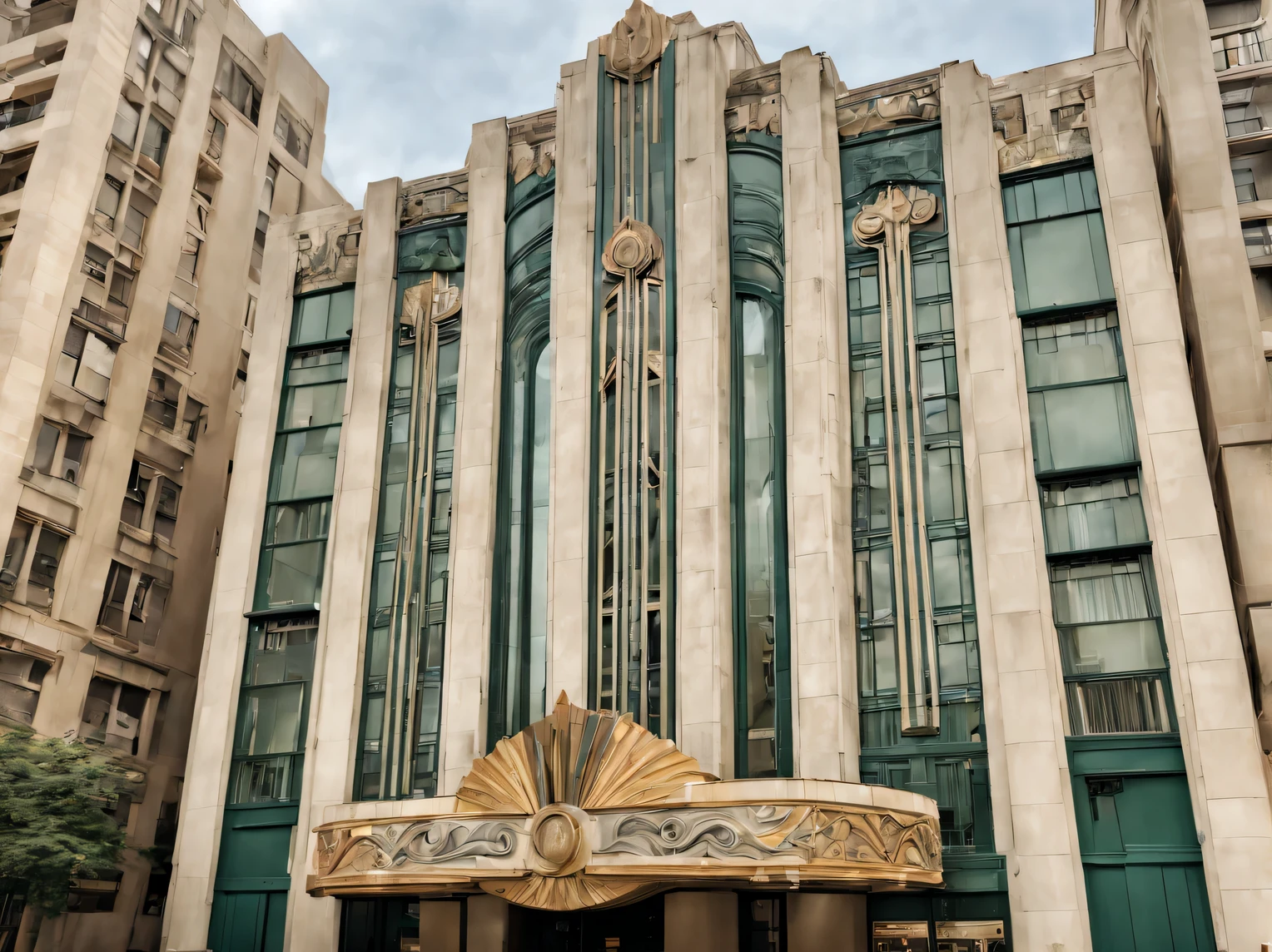 The photo was taken with a high-resolution camera on a mobile phone.., beautiful tall art deco building, Full compliance with art deco style, photorealistic, high detail, a high resolution