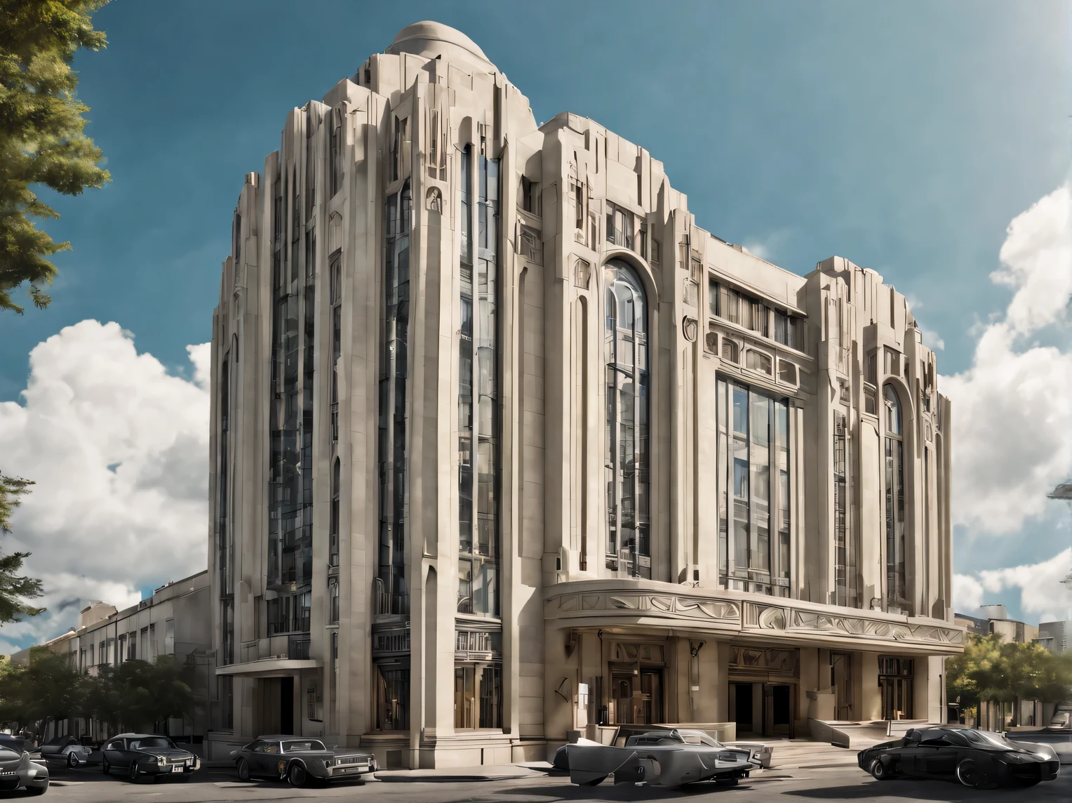 The photo was taken with a high-resolution camera on a mobile phone.., beautiful tall art deco building, Full compliance with art deco style, photorealistic, high detail, a high resolution