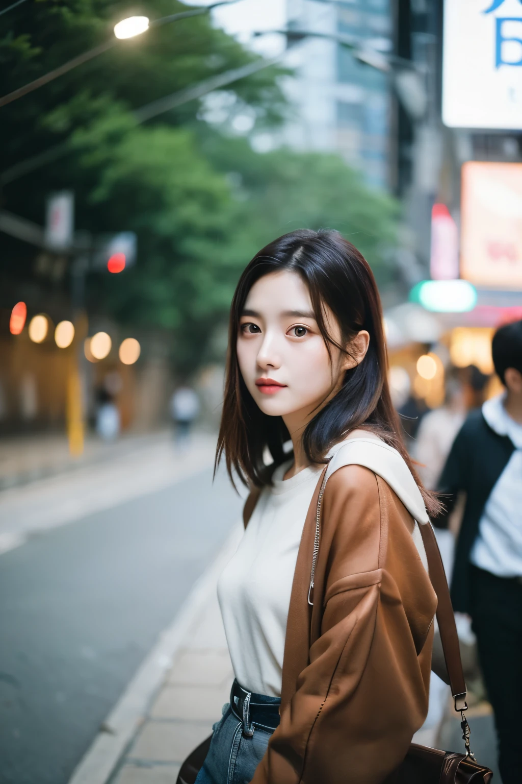 Photo of beautiful Korean fashion model bokeh train