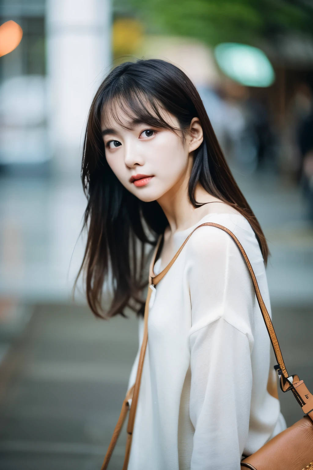 Photo of beautiful Korean fashion model bokeh train