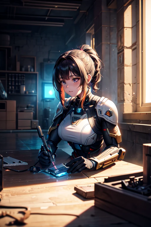 ((Best quality)), ((masterpiece)), (highly detailed:1.3), 3D,Shitu-mecha, beautiful cyberpunk women with her mecha in the ruins of city from a forgoten war, ancient technology,HDR (High Dynamic Range),Ray Tracing,NVIDIA RTX,Super-Resolution,Unreal 5,Subsurface scattering,PBR Texturing,Post-processing,Anisotropic Filtering,Depth-of-field,Maximum clarity and sharpness,Multi-layered textures,Albedo and Specular maps,Surface shading,Accurate simulation of light-material interaction,Perfect proportions,Octane Render,Two-tone lighting,Low ISO,White balance,Rule of thirds,Wide aperature,8K RAW,Efficient Sub-Pixel,sub-pixel convolution,luminescent particles,light scattering,Tyndall effect