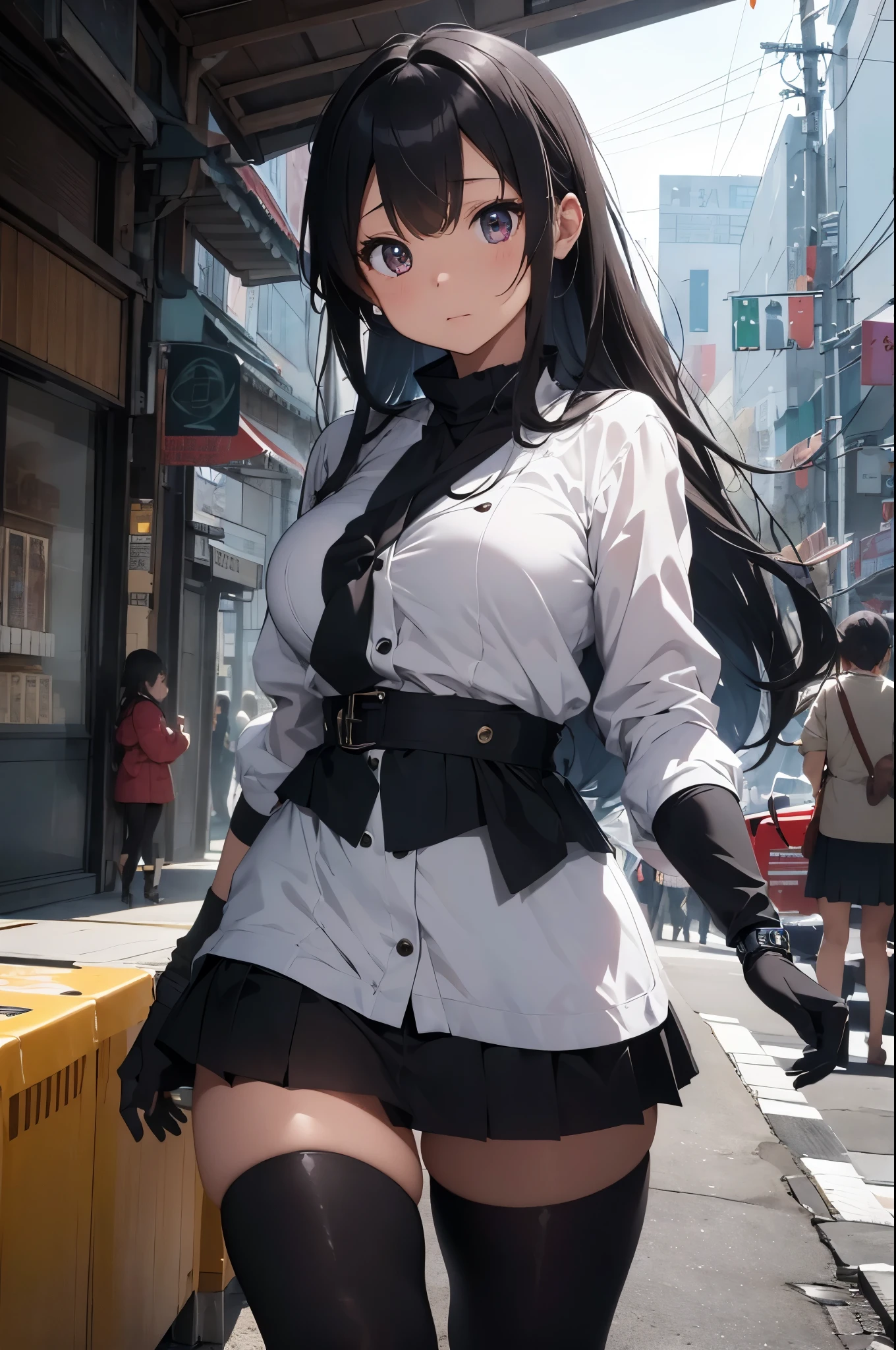 table top, highest quality, very detailed, 8K portrait,1 girl, Japaese Cyborg Girl,Plump , announcer,Control panel,mechanical hand, ,robot arms and legs, humanoid,loose boots,dark black leggings,Tight Skirt,a little chubby,panties,full eyes,she is an exhibit,she is exhibited in the exhibition hall,