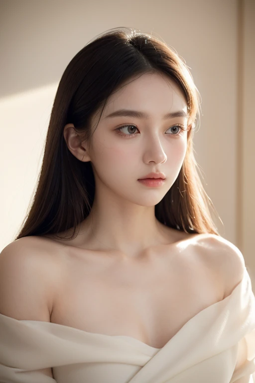 (best quality,actual:1.37),renaissance minimalism,beautiful girl,delicate eyes,Subtle color palette,Plump and detailed bust,Wonderful atmosphere,glowing light,Soft light and shadow,vivid emotional descriptions,Timeless elegance,Meticulous attention to detail,Fine and delicate texture,of composition,Understated beauty,Art,peaceful environment,A unique perspective.