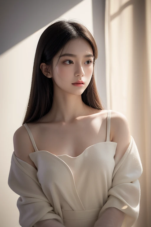 (best quality,actual:1.37),renaissance minimalism,beautiful girl,meticulous的眼睛居中,cleavage subtle color palette,meticulous,Wonderful atmosphere,glowing light,Soft light and shadow,vivid emotional descriptions,Timeless elegance,Meticulous attention to detail,Fine and delicate texture,of composition,Understated beauty,Art,peaceful environment,A unique perspective.pale-blue