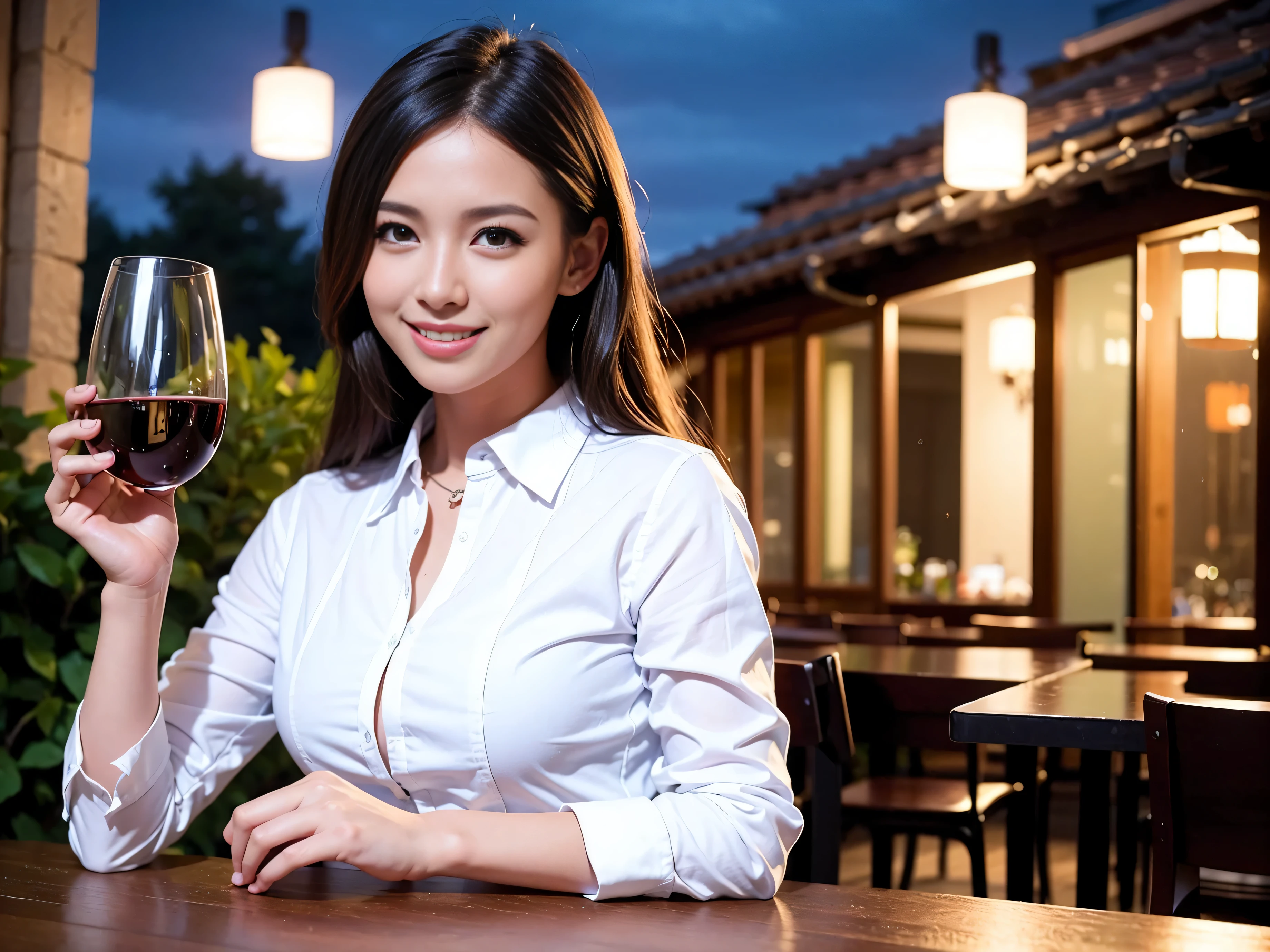 (including 64k, nffsw, highest quality, table top: 1.2), (realistic, photorealistic: 1.37), long sleeve shirt、winter fashion、Colombia、Brazilian、Japanese、Dutch、German、Portuguese、Belgian、Italian、french,champagne、Sparkling wine、 (slimフェイス), (slimボティ), (brown hair), (shortcut), Neat beauty、cheeks blush a little, (35 years old), 38 years old, alone, 窓の外には美しく緻密なnight景が広がります., restaurant, wine glassが座っている, nightに, in a prominent place (from the Upper body) nova frog style, actress, model, Upper body, White wine, slim, wine glass, Super Clean night View, wine glass Put in the Middle, Happy smile, (smile: 1.15), beautiful and detailed eyes, Upper body, bust japan up, night, short, short, actress, model, Upper body, White wine, slim, wine glass, Super Clean night View, wine glass Put in the Middle, Happy smile,