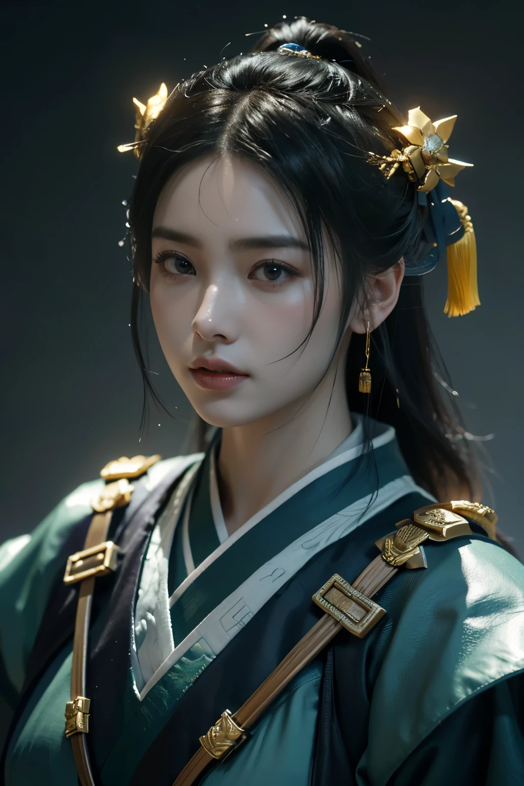 Game art,The best picture quality,Highest resolution,8K,(A bust photograph),(Portrait from bust:1.5),(Head close-up),(Rule of thirds),Unreal Engine 5 rendering works, (The Girl of the Future),(Female Warrior),
20岁少女,(The warrior in ancient China),An eye rich in detail,(Big breasts),优雅高贵,冷漠,(Brave),
(The costume of Chinese swordsman elements,Costumes of ancient Chinese characters,A random pattern of clothing,Ribbon,Joint Armor,Rich dress details),(Chinese Hanfu:1.3),人物,奇幻风格,
拍照姿势,野外背景,Movie lights,Ray tracing,Game CG,((3D Unreal Engine)),oc渲染反射纹