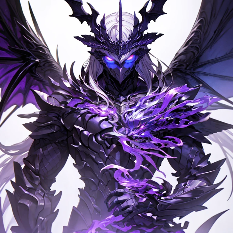 masterpiece, highly detailed CG unified 8K wallpapers, 8k uhd, dslr, high quality, clean, best illumination, perfect face, 1 man, a god in a purple and black dragonic armor, black wings and tail, glowing purple and blue eyes, cinematic, ultra-high resolution, ultra-high detailed, high-definition, shadowverse style