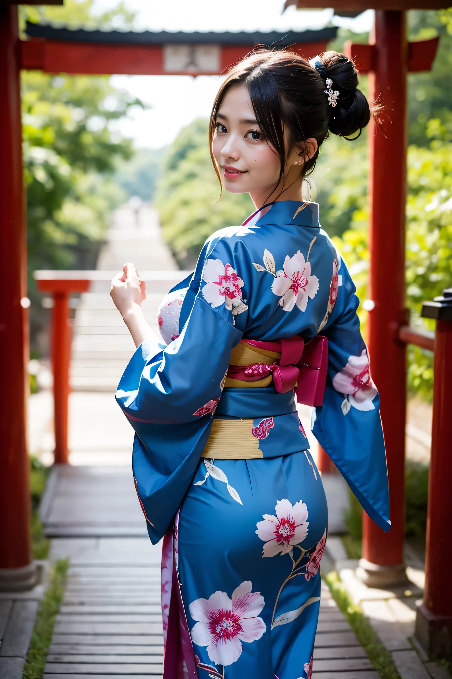highest quality, masterpiece, Ultra-high resolution, (Realistic:1.4), RAW Photos, One girl, The most famous Japanese idols, Wearing a Japanese kimono, ((upturned ass that Wearing a Japanese kimono)), View your viewers, An innocent smile, (The cutest faces, ((The most beautiful big eyes)), The most beautiful hair, The most beautiful skins), The most beautiful long eyelashes, The most beautiful lips, ((the most beautiful ass that Wearing a Japanese kimono))