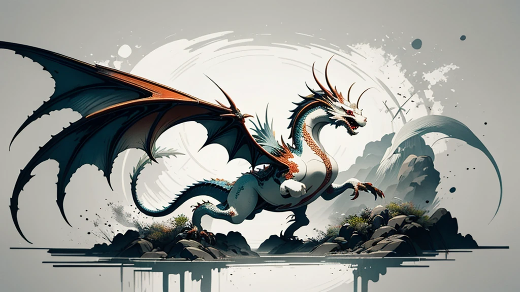 photo of a painted, white porcelain dragon, intricate details
